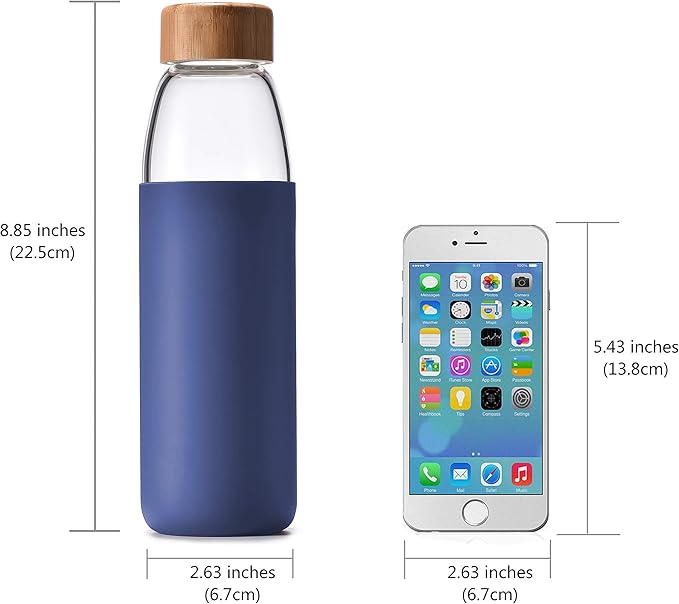 veegoal 18 Oz Borosilicate Glass Water Bottles with Bamboo Lid, BPA-FREE, Non-Slip Silicone Sleeve, and Stainless Steel Leak Proof Lid - Reusable Glass Bottle for Men and Women