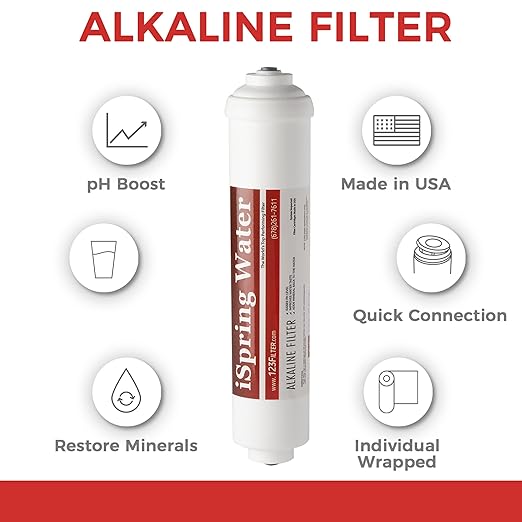 iSpring FA15US Premium 10-inch Universal Inline Alkaline Replacement Water Filter Cartridge with Calcite for Reverse Osmosis RO System, pH+, Made in USA