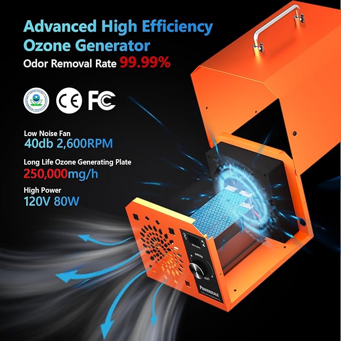 Commercial Ozone Machine 250,000mg/h Odor Removal Intelligent Control Ozone Generator Odor Eliminator OZB3 for Large Homes Offices High Capacity Ozone Air Purifier to 21,000sq.ft. Orange
