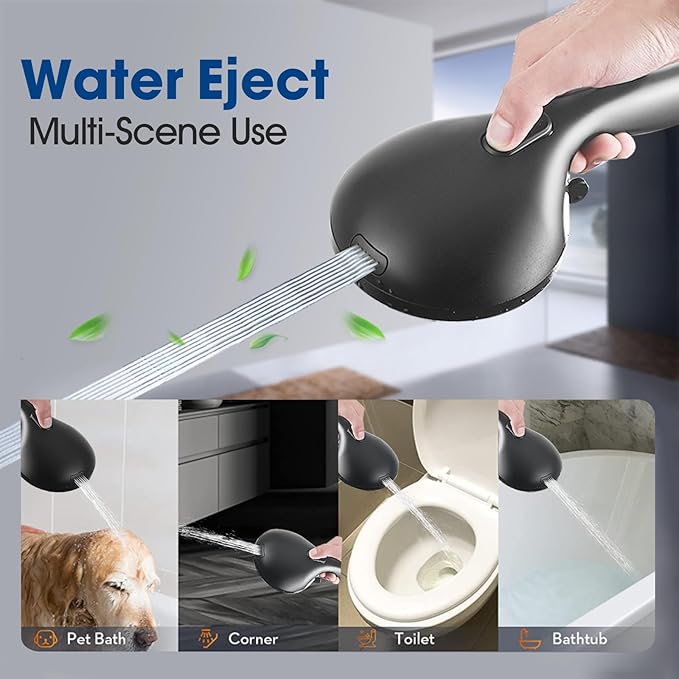 High Pressure Shower Head with Handheld Shower, 26" Adjustable Height Drill-Free Slide Bar, 3-Way Diverter for Easy Reach, Dual Shower Head Combo Set with 5ft Hose - Matte Black