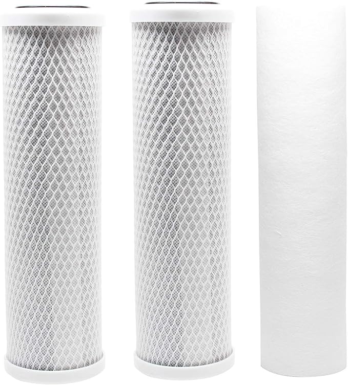 CFS – 3 Pack Replacement Water Filter Kit Includes Carbon Block & Polypropylene Sediment Cartridges Compatible with Krystal Pure KR10 RO System Models – Removes Bad Taste and Odor – White