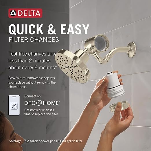 Delta Faucet 5-Setting H2Okinetic Shower Head Polished Nickel with Clarifi Premium Shower Filter Attachment with Filter