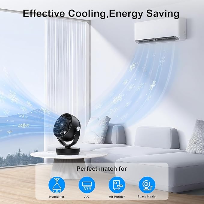 JRD Air Circulator Fan for Bedroom, 13Inch 28dB Quiet Table Fan with Remote, 90°Oscillating Fan, 120° Adjustable Tilt, 3 Speeds, 7H Timer, Powerful Desk Fan for Whole Room Home Office