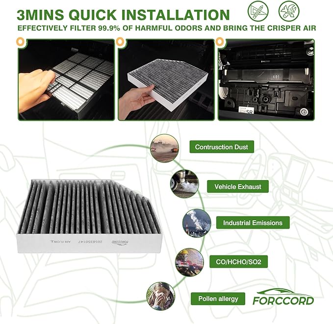 Cabin Air Filter Kit Fits for Mercedes GLC300 E300 C300 E350 GLC350e C400 E400, C43/C63/ E43/E53/E63/GLC43/GLC63 AMG 2015-2023 Replacement 2058350147 1668300218 External & Internal