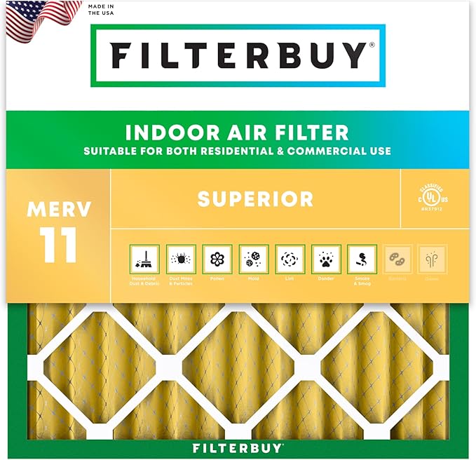 Filterbuy 18x18x2 Air Filter MERV 11 (MPR 1200) Allergen Defense Replacement (1-Pack), Electrostatic Pleated HVAC AC Furnace Filters, Made in USA (Actual Size: 17.75 x 17.75 x 1.75)