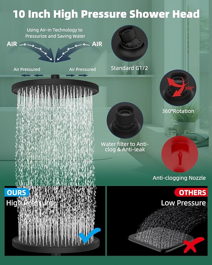 10'' Self-cleaning Rain Shower Head, High Pressure Handheld Shower Head, Showerhead Combo with 12'' Adjustable Curved Shower Extension Arm, 7-Spray, 71'' Hose, Showerhead Holder, Oil-Rubbed Bronze