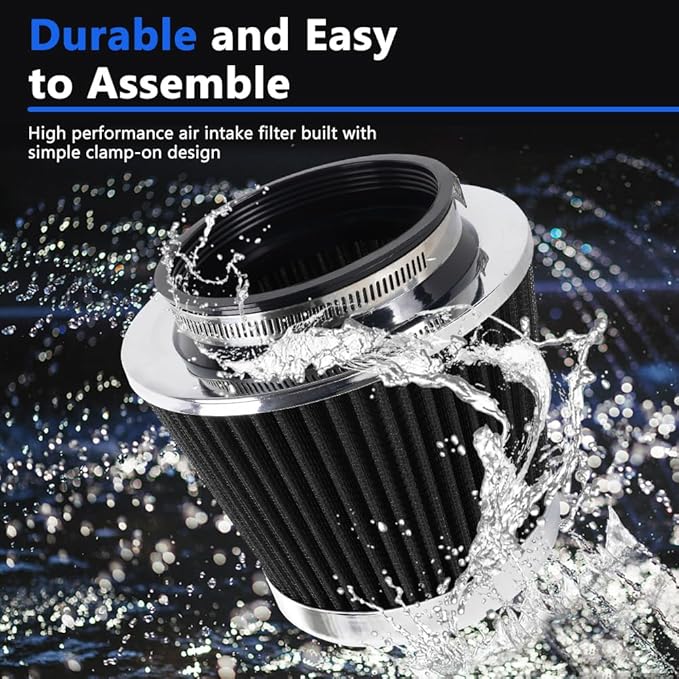 4-Inch Cold Air Intake Filter - Washable, High Performance, 3" or 3-1/2" or 4" Clamp-On Replacement Air Filter Black