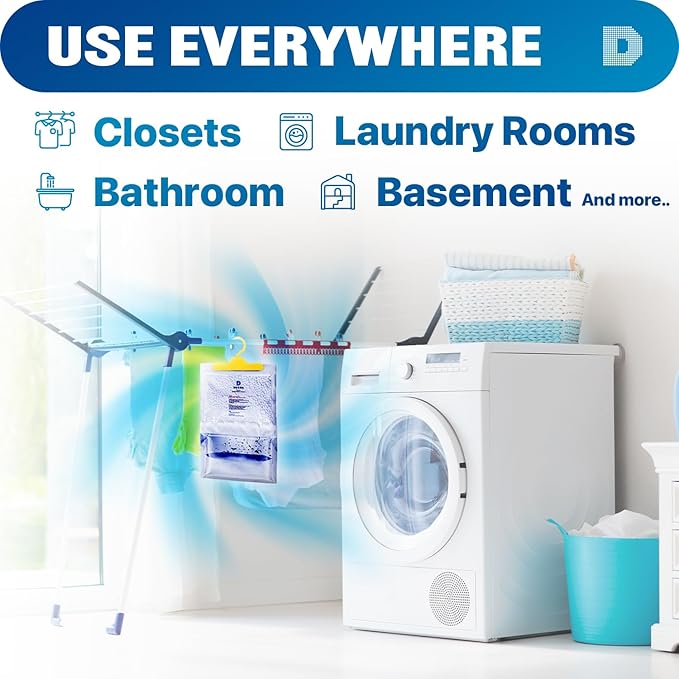 Dry & Dry Premium Moisture Absorbers Dehumidifiers for Home, Basement, Bedroom, Small Dehumidifiers - Blue & White (Pack of 12) 14 ounce