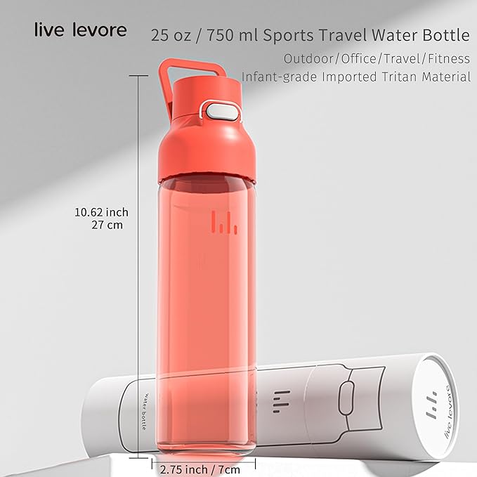 750ml Leak Proof Water Bottle with Flip Top Lid, BPA-Free USA Tritan Drink Bottle, Dishwasher Safe for Office, Outdoor & Daily Use (Vermilion, 1 Pack)