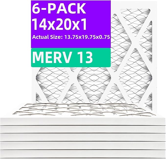 14x20x1 MERV 13 (6-Pack) Pleated Air Filter (Actual Size: 13.75"x19.75"x0.75") MPR 1900 & FPR 10, Furnace Air Filters,14x20x1 air filter