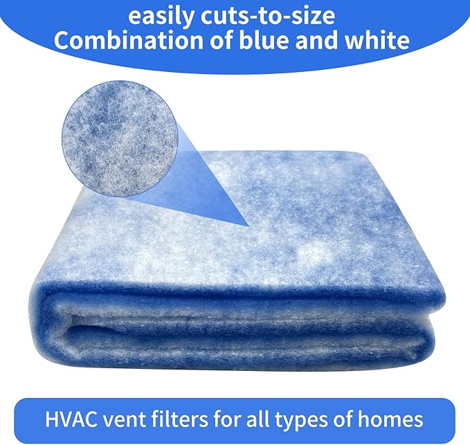 Air Vent Filters,12"x120" Cut to Fit Air Filter Material,MERV 8 Reusable 3-Layer Air Vent Filter for Home Floor, Grilles, Ceiling, HVAC Furnace Vents, With Adhesive Tape