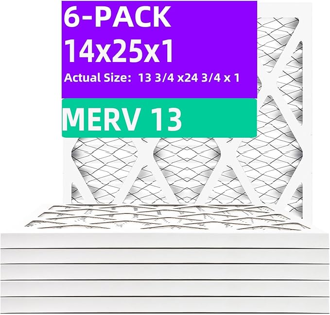 14x25x1 MERV 13 (6-Pack) Pleated Air Filter (Actual Size: 13.75" x 24.75" x 0.75") MPR 1900 & FPR 10, Furnace Air Filters