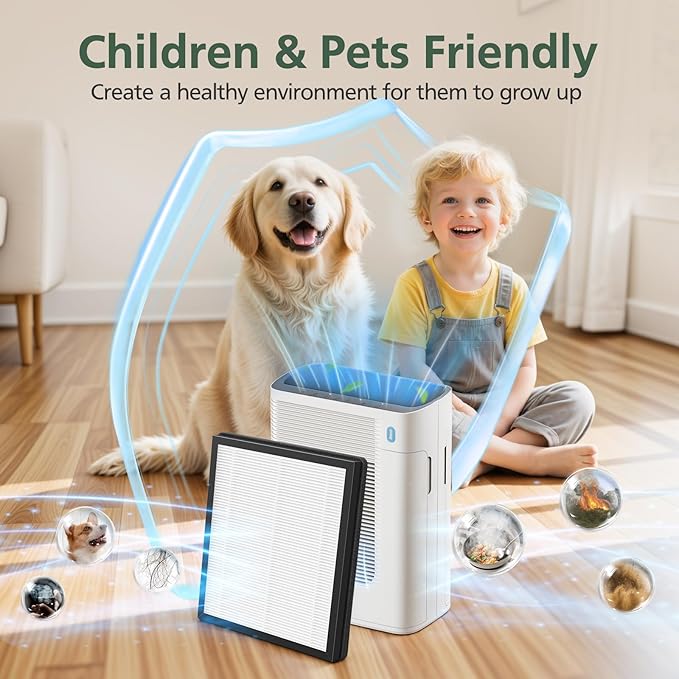 T356 Replacement Filter Compatible with Trucozie T356 Air Purifi-er, 3-IN-1 HEPA and High-Efficiency Activated Carbon Filter for Dust Pollen Pet Hair & Odors Smoke Wildfire, 4 Pack