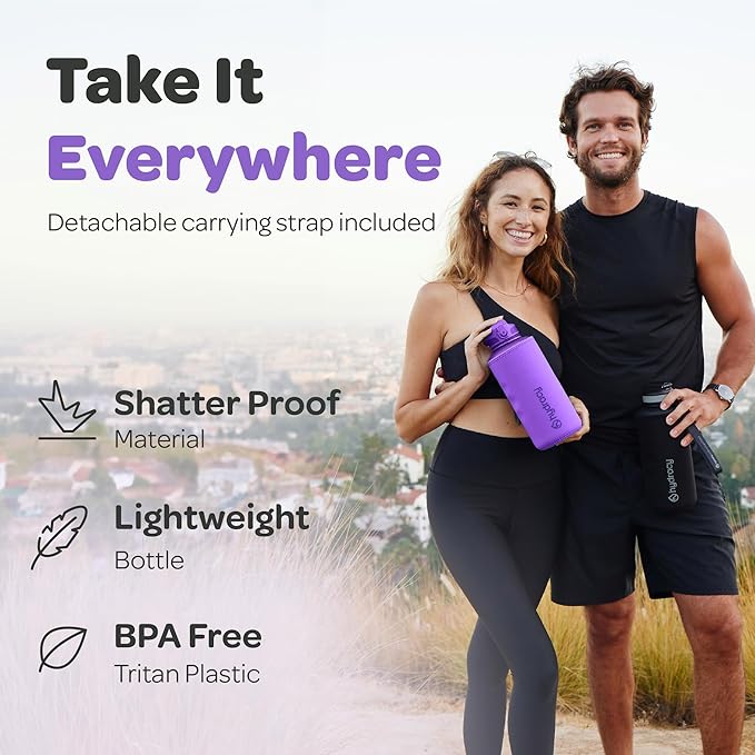 Hydracy Water Bottle with Time Marker -Large BPA Free Water Bottle & No Sweat Sleeve -Leak Proof Gym Bottle with Fruit Infuser Strainer & Times to Drink -Ideal for Fitness Sports & Outdoors