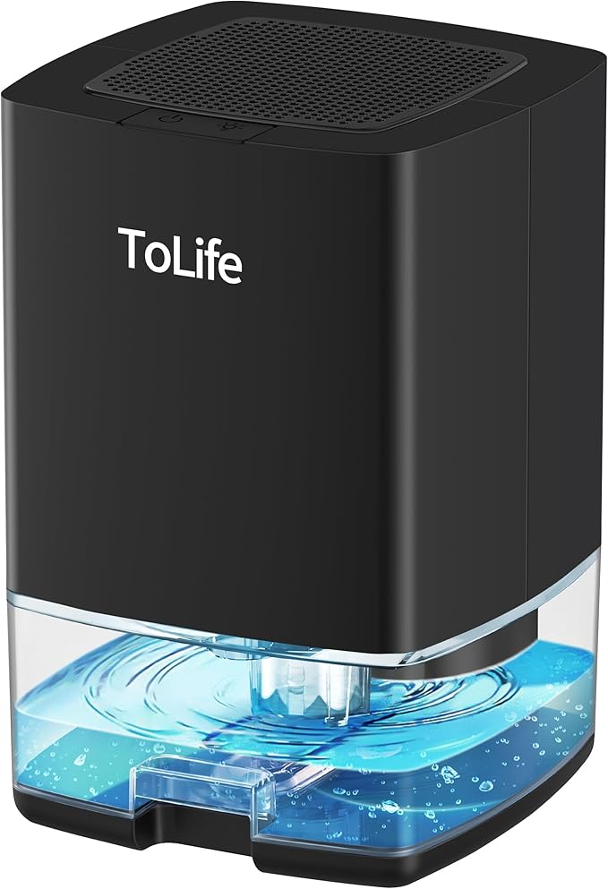 ToLife Dehumidifiers for Home 30 OZ Water Tank with Auto-Off 500 sq.ft Portable Small Dehumidifier for Bathroom Bedroom RV Closet Room 7 Colors LED Light, Black