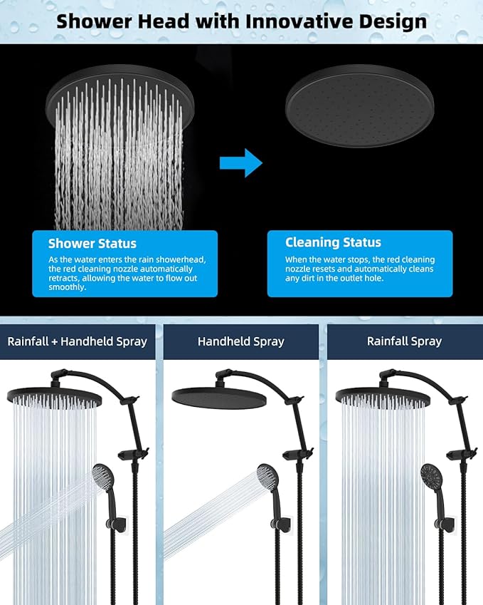 Hibbent Self-cleaning Shower Head, 10'' High Pressure Rain Shower Head, Showerhead Combo/Handheld Shower Head, 16'' Adjustable Arc Shower Extension Arm, 71'' Hose, Showerhead Holder, Oil-Rubbed Bronze