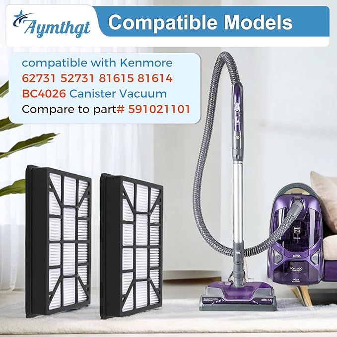 2 Pack EF-12 52731 HEPA Filter Compatible With Kenmore 62731, 52731, 81615, 81614, BC4026 Canister Vacuum Cleaner, Compare To Part# 591021101