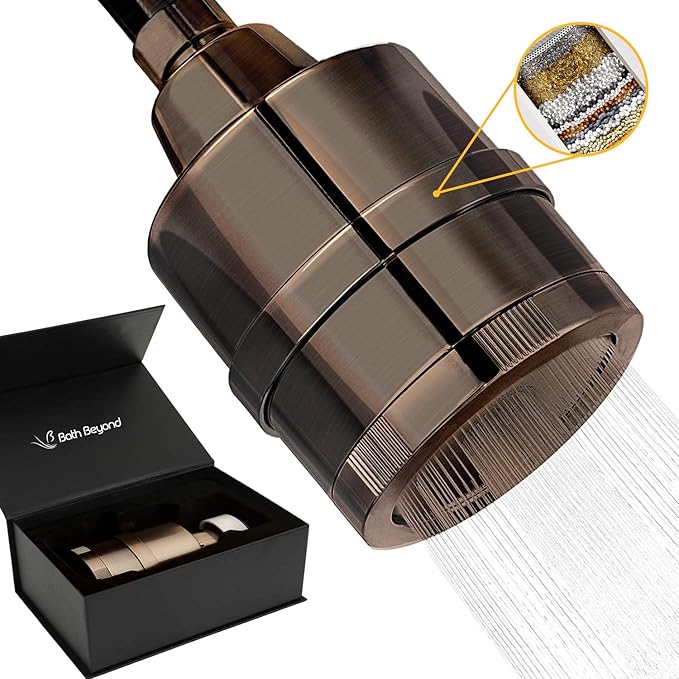BathBeyond Filtered Shower Head, hower Filter Head 2-in-1 Vitamin C 15 Stage High Output Water Filter with Cartridge for Hard Water Remove Chlorine and Harmful Substances (Bronze)