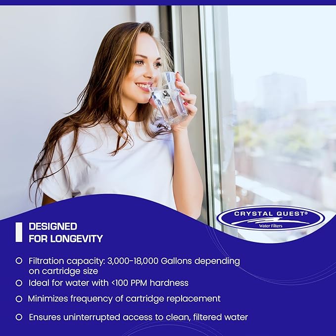 Crystal Quest Calcite & Coconut Shell GAC Water Filter Cartridge – pH Balancing, Dual-Stage Filtration, Removes Impurities, Enhances Taste – Fits Countertop & Inline Systems 2-7/8" x 9-3/4"