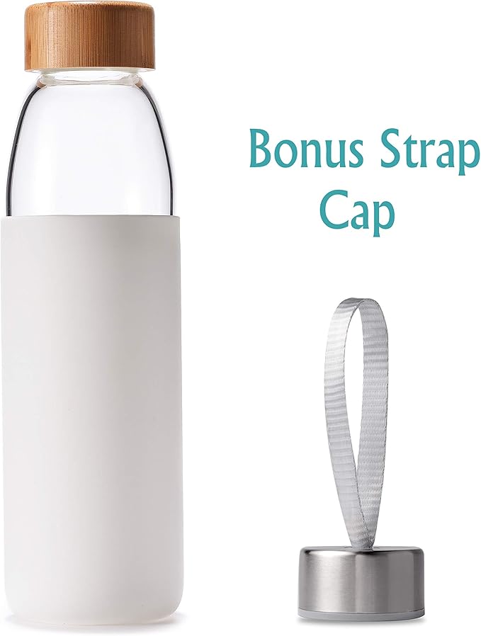 veegoal 25 Oz Borosilicate Glass Water Bottles with Bamboo Lid, BPA-FREE, Non-Slip Silicone Sleeve, and Stainless Steel Leak Proof Lid - Reusable Glass Bottle for Men and Women