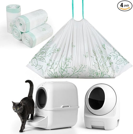 Glittme Cat Litter Box Liners, 120 Count Large Capacity Cat Litter Bags for Automatic Litter Robot 3/4, Thick Cats Kitty Litter Bags with Drawstring