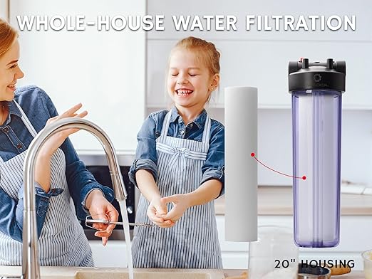 Airthereal Whole House Water Filter Housing, 20" x 4.5" Sediment Carbon Cartridge Universal Housing, Pre-Filtration System for Well and City Water, 3/4" NPT Port Clear Housing Include 1-Pack PP Filter