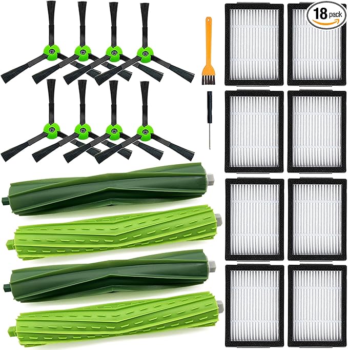 Replacement Parts for iRobot Roomba E5 E6 E7 i2 i3 i3+i4 i4+ i5 i5+ i6 i6+ i7 i7+ i8 i8+/Plus i1 E i j Series Robot Vacuum,2 sets of multi-surface roller brushes 8 filters 8 side brushes