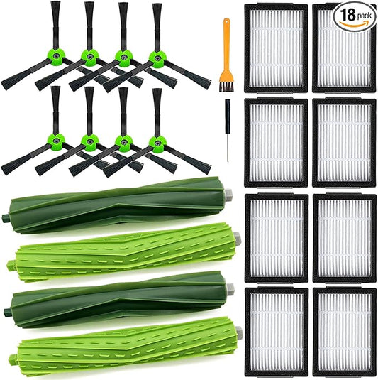Replacement Parts for iRobot Roomba E5 E6 E7 i2 i3 i3+i4 i4+ i5 i5+ i6 i6+ i7 i7+ i8 i8+/Plus i1 E i j Series Robot Vacuum,2 sets of multi-surface roller brushes 8 filters 8 side brushes