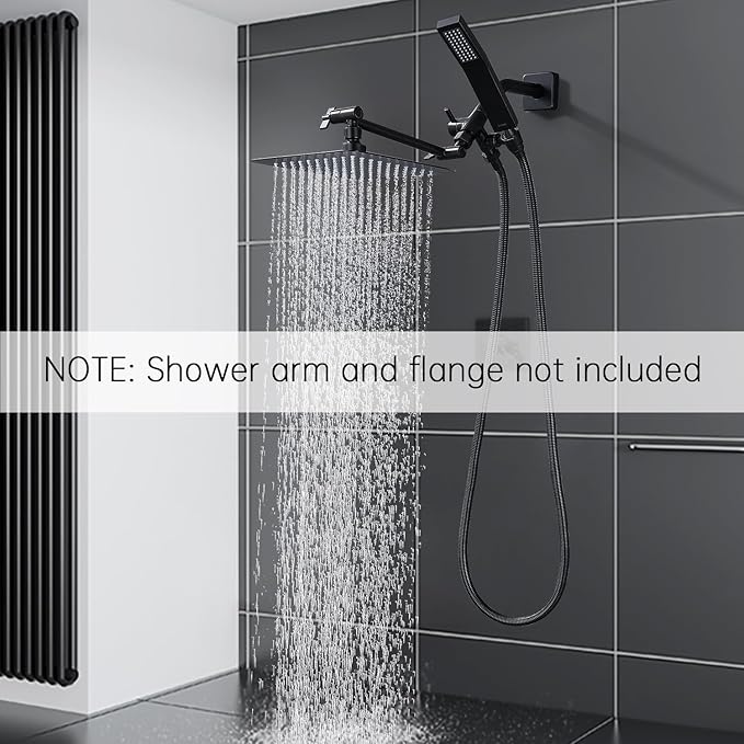 G-Promise All Metal 8 Inch Dual Square Shower Head with Handheld Combo, Rain Shower Head, Adjustable Extension Arm, 3-Way Diverter, 71 Inch Extra Long Hose - A Bathroom Upgrade (Oil Rubbed Bronze)