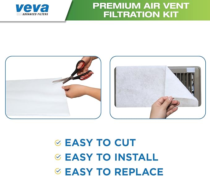 VEVA Premium Air Vent Filters for Home & AC - 72"" x 16"" Electrostatic Media Kit with 120"" Installation Tape - Versatile Customizable Vent Filter Roll for Allergies (30+ Filters per Roll)