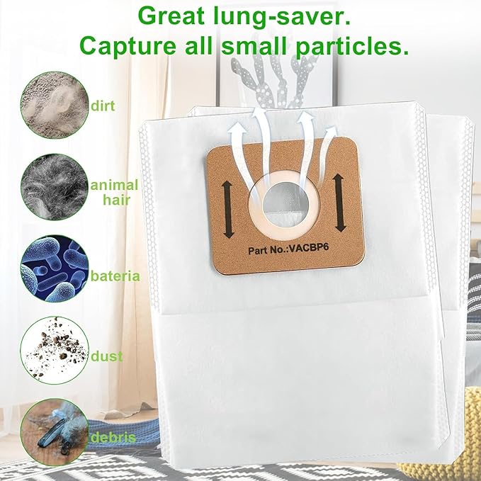 10 Pack Replacement VACBP6 HEPA Filter Bags for Atrix Ergo 8 Quart Backpack Vacuum, Replace Part VACBPAI VACBP1 VACBP36V Backpack Vacuum Bags