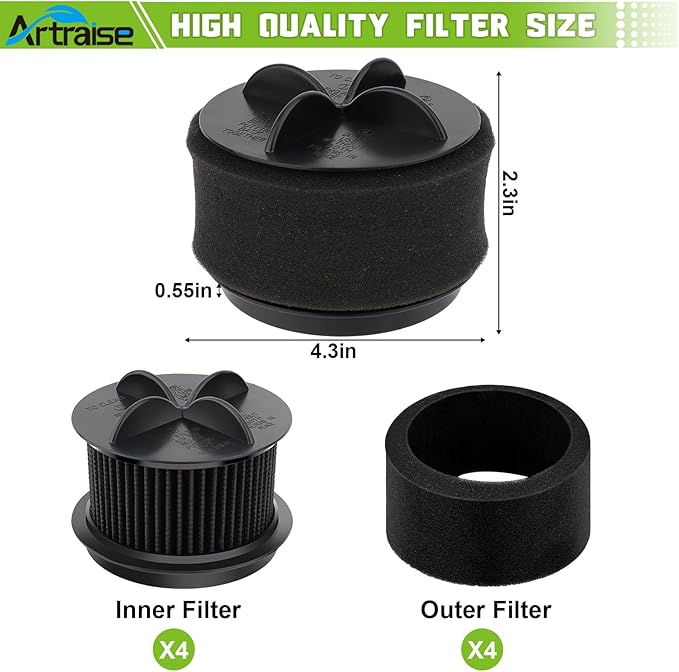 Artraise Replacement Filter for Bissell Style 10, for Bissell Powerforce Filter Style 9 & 12 Vacuum Cleaner, part # 2031085ES, 203108532065,2031183,32064 & 32065, 2 Pack Outer Foam & Inner Filters