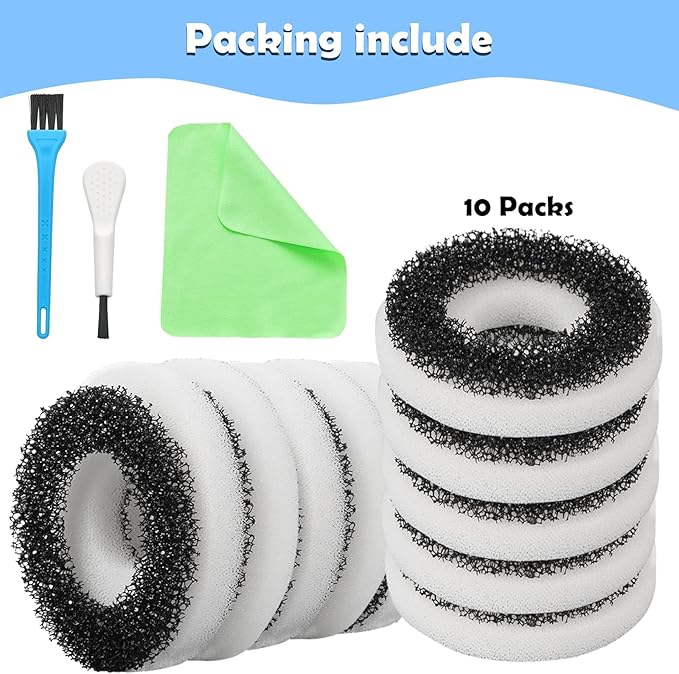 Foam and Carbon Rings Filter Replacement Compatible with Biorb Aquariums，Aquarium Sponge Foam Filter Pads (10 Piece of Carbon Foam, 10piece of Regular Foam, 2 Cleaning brushs,1 Cleaner pad)