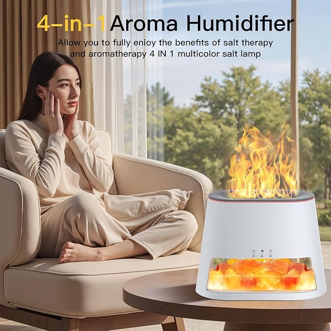 2-in-1 Himalayan Salt Lamp & Ultrasonic Essential Oil Diffuser, Aromatherapy Diffuser Cool Mist Humidifier, Original Salt Therapy Lamp, 100% Pure Himalayan Salt, Ambient Glow, 260ml (White)