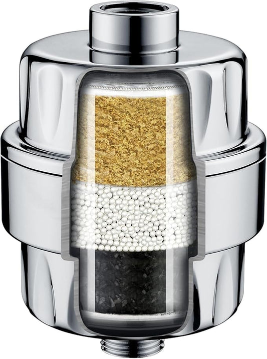 BRIGHT SHOWERS Shower Filter, High Output Shower Head Filter, 3-Stage Filtration for Hard Water & Chlorine Removal, Improves Skin, Hair & Nails, Universal Fit, Chrome