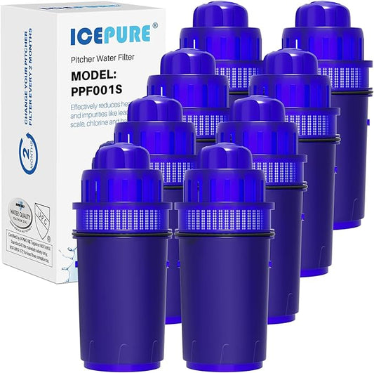 ICEPURE Pitcher Water Filter, Compatible with All PUR® Pitchers & Dispensers Filtration Systems, Replacement for PUR CRF950Z, PPF900Z, PPF951K, PPT700W, PPT711W, CR-1100C, CR1100CV, 8 Pack