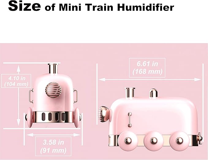 Portable Mini Humidifier, 300ml Cute Train Small Humidifier, Cool Mist Diffuser for Desktop / Office / Bedroom, Ultra Quiet, LED Light Function, USB Charge, Auto Shut Off