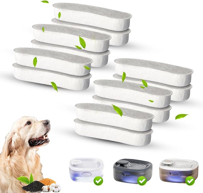 12 Pack Replacement Filters for WOPET 6L/205oz/1.7Gal Dog Water Fountain, 6 Month Set for Large Dogs Water Bowl Dispenser, Includes 12 Filters