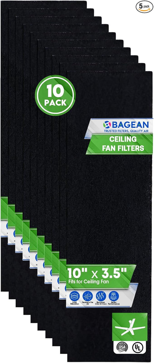 Ceiling Fan Filters for Blades - Coconut Shell Activated Carbon Unscented Dust Catcher Ceiling Fan Filter - Easy Peel & Stick on Fans - Blade Air Purifier Pads Absorbs Odor & Freshens the Air (10-Pcs)