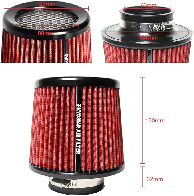 Kyostar 3 Inch 76mm Air Intake Cone Filter Replacement Quality Dry Air Filter Red