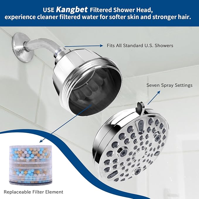 Filtered Shower Head | High Pressure Shower - Filter for Hard Water | Reduces Impurities | Stops Hair Loss, Soothes Dry Skin & Scalp - Chrome