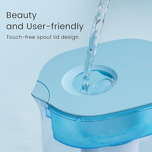 Waterdrop TDS Reduction Water Filter Pitcher with 1 Filter, 10-Cup, Multi-Stage Filtration System, Reduces PFOA/PFOS, Chlorine, and More, Blue