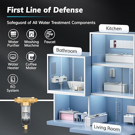 40 Micron Spin Down Sediment Filters With Scraper, Disassembly-Free Sediment Filter, Reusable Whole House Water Filter System for City/Well Water, 1" MNPT + 3/4" FNPT + 3/4"MNPT, BPA Free