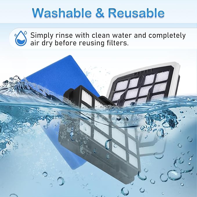 NEN186BL Filter Replacement Compatible with Eureka NEN180 NEN186BL Bagless Canister Vacuum Cleaner, Replaces Part includes 2 HEPA Washable Filters and 2 Dust Cup Filters Element