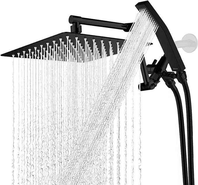 G-Promise All Metal 10 Inches Rainfall Shower Head with Handheld Spray Combo, 3 Settings Diverter, Adjustable Extension Arm with Lock Joints, 71 Inches Stainless Steel Hose (Matte Black)