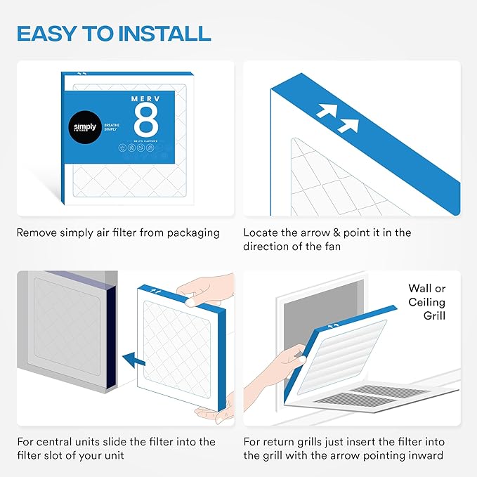 Simply 18x36x1 Air Filter, Merv 8, MPR 600, 6 Pack, For Home AC Furnace & HVAC (Actual Size: 17.75"x35.75"x0.75") DUST, Pet, & Allergy Control