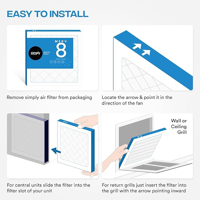 Simply 16x22x1 Air Filter, Merv 8, MPR 600, 6 Pack, For Home AC Furnace & HVAC (Actual Size: 15.75"x21.75"x0.75") DUST, Pet, & Allergy Control
