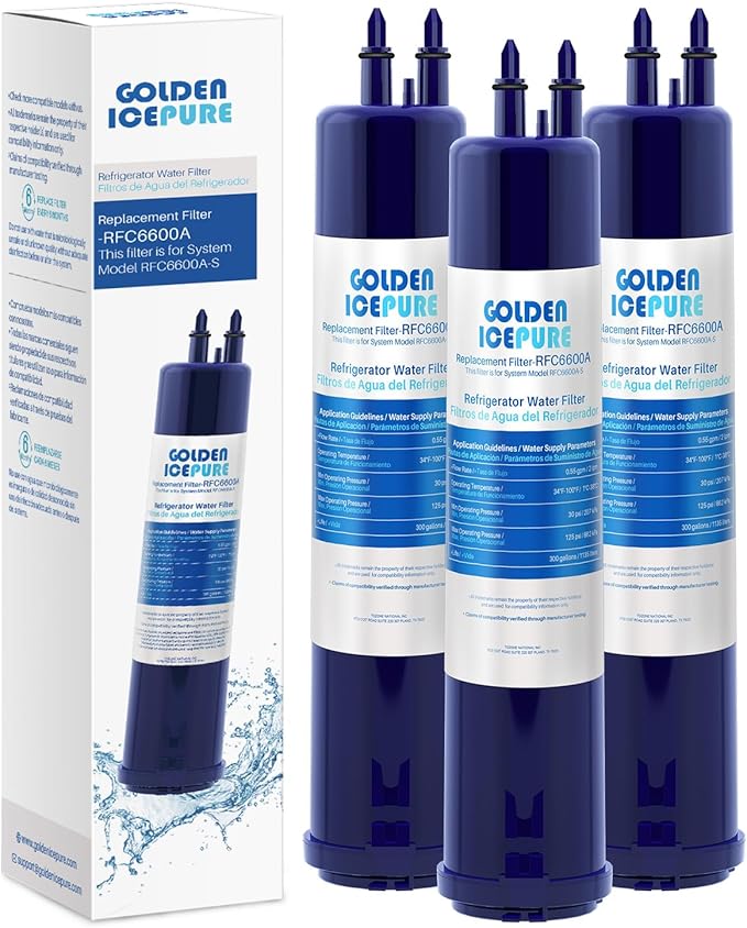GOLDEN ICEPURE RFC6600A Compatible with 4396841 Refrigerator Water Filter, EDR3RXD1, KAD3RXD1, WHR3RXD1, 4396841, 4396710, Filter 3, 46-9083,46-9030