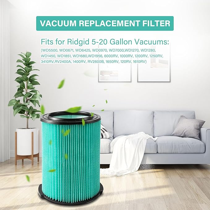 2 Pack VF6000 5-Layer Replacement Filter for Ridgid Shop Vac 5-20 Gallon Wet Dry Vacuums WD5500 WD0671 WD6425 WD7000 WD1280 WD1851 WD1680 WD1956 RV2400A 1400RV RV2600B, fit for Husky 6-9 Gallon Vacs