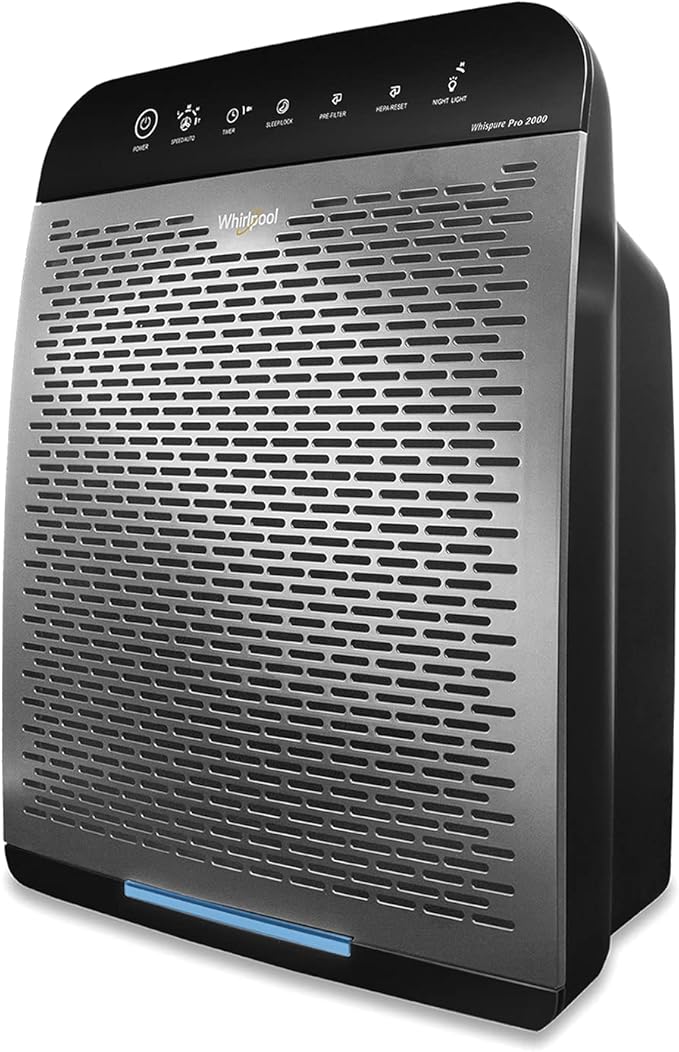 Whirlpool WPPRO2000M Whispure True Hepa Air Purifier, Activated Carbon, 508 Sq ft, Smart Auto Mode, Ideal For Allergies, Odors, Pet Dander, Mold, Smoke, Wildfire, Germs - Silver